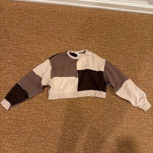 Garage Patchwork Long Sleeve Top - Cream, Brown, Tan